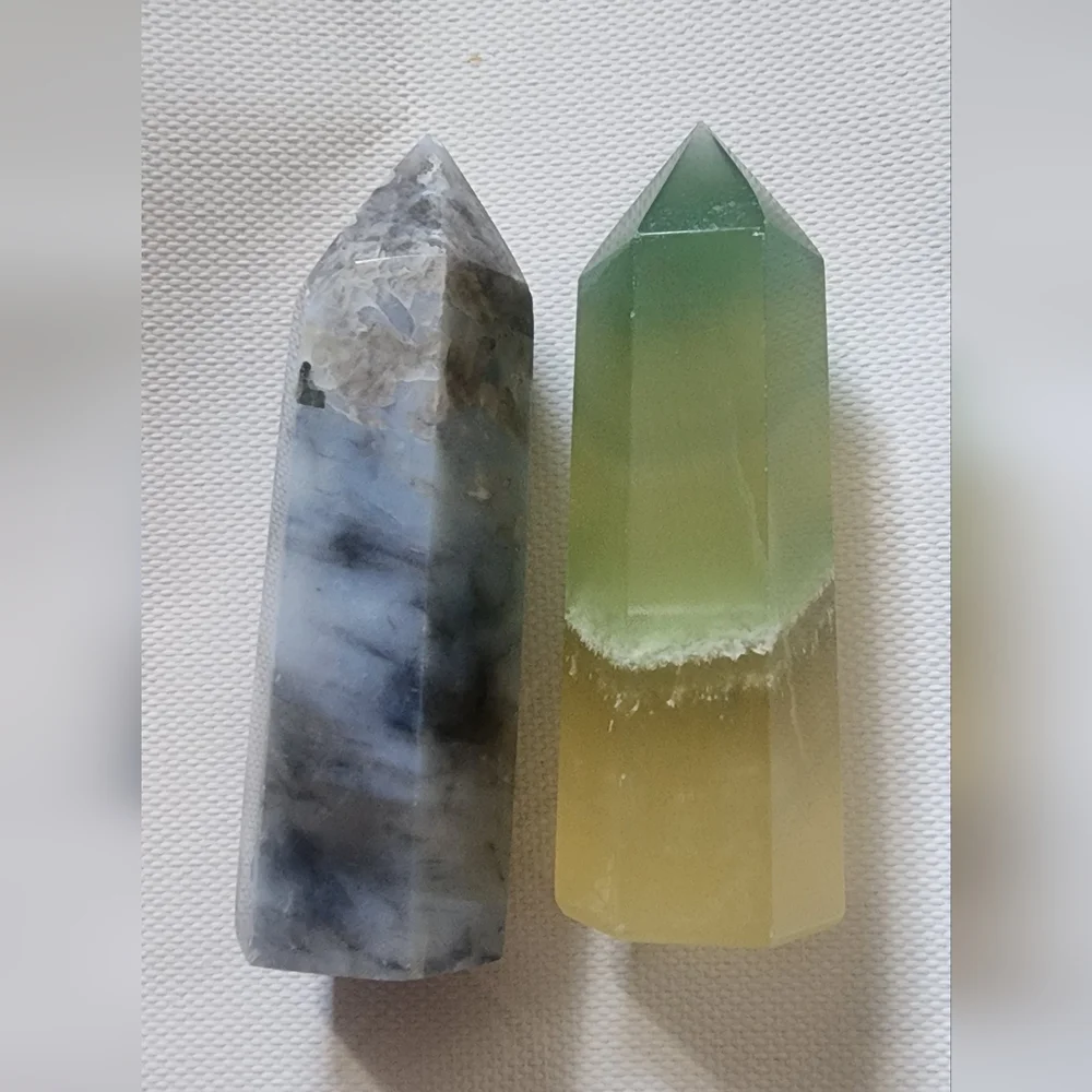 1 Blue Calcite And 1 Fluorite  Tower # 1 Natural And Authentic